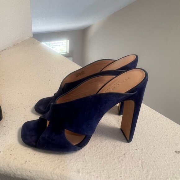 Halston Heritage Blue Suede Crisscross High Heel Vamps size 6.5‎ - Picture 1 of 11